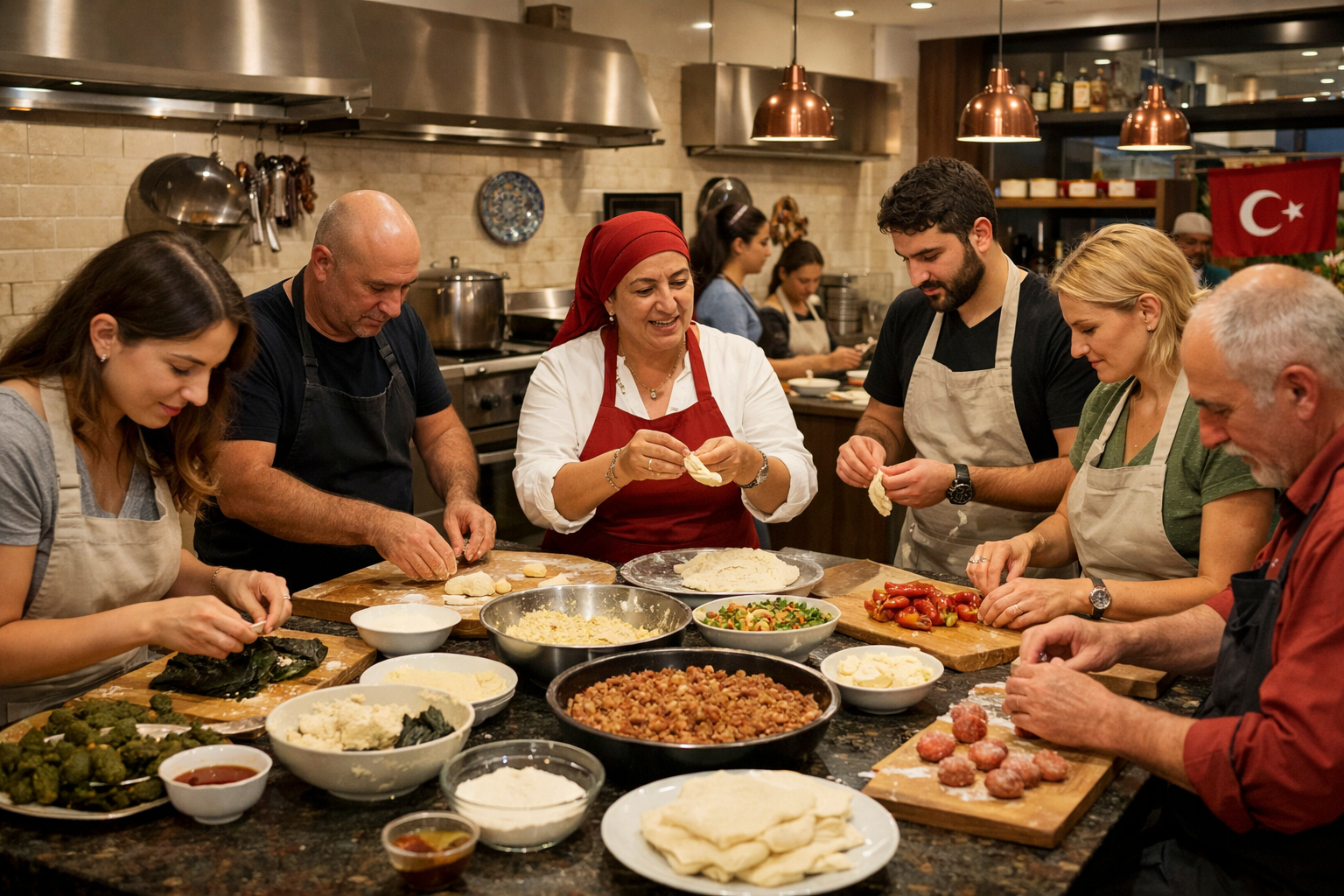 Grup halinde yemek atolyesi calismasi