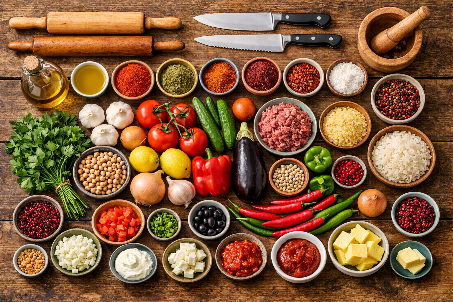 Atolyede kullanilan taze malzemeler ve mutfak ekipmanlari