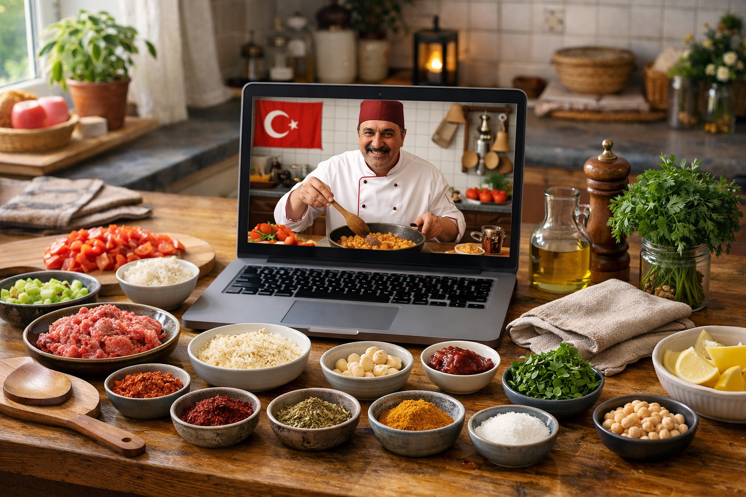 Online mutfak dersi ekrani